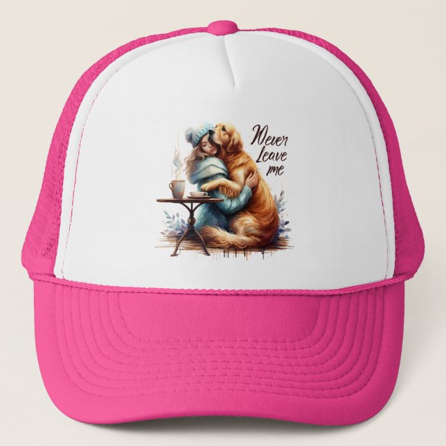 Woman Hugging Dog Trucker Hat (Front)