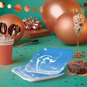 Woman Ice Skating Sport Illustration Paper Plate