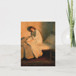 Woman Illuminated By the Fire In Front of Her Bed Card