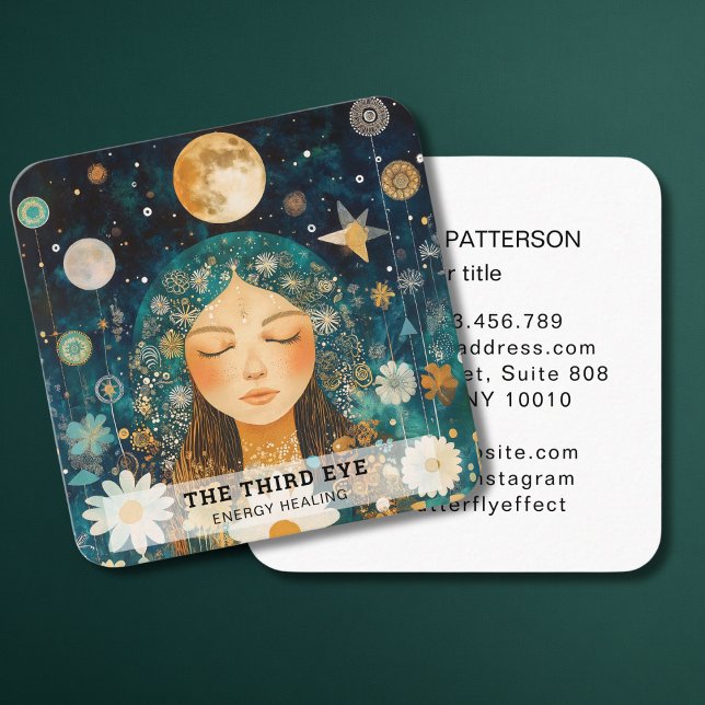 Woman Illustration Energy Heiler Reiki Spirituell Square Business Card (Woman Illustration QR-Code Energy Reiki Spirituell Business Card)