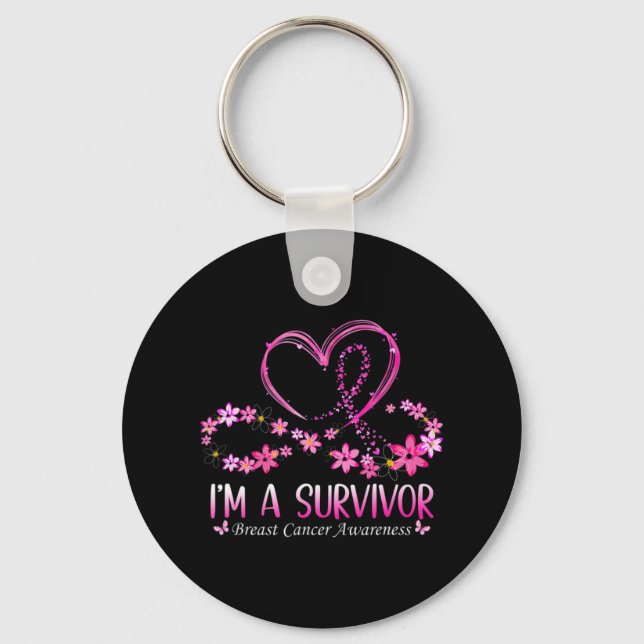 Woman I'm A Survivor Breast Cancer Awareness Pink  Key Ring (Front)
