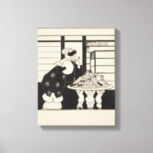Woman in a Bookshop, design for a 'Yellow Book' co Canvas Print