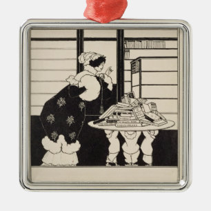 Woman in a Bookshop, design for a 'Yellow Book' co Metal Tree Decoration