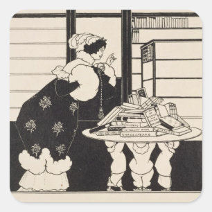 Woman in a Bookshop, design for a 'Yellow Book' co Square Sticker