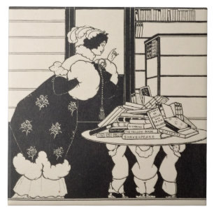 Woman in a Bookshop, design for a 'Yellow Book' co Tile