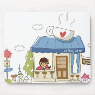 Woman in a coffee shop mouse mat