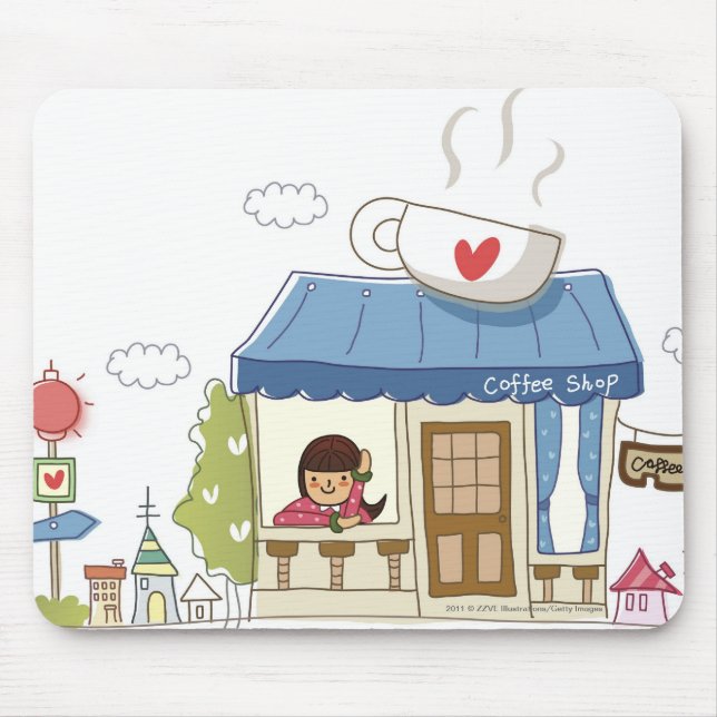 Woman in a coffee shop mouse mat (Front)