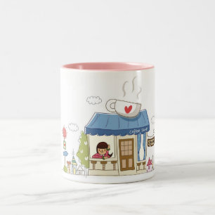 Woman in a coffee shop Two-Tone coffee mug