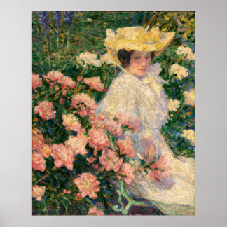 Woman in a flower garden poster