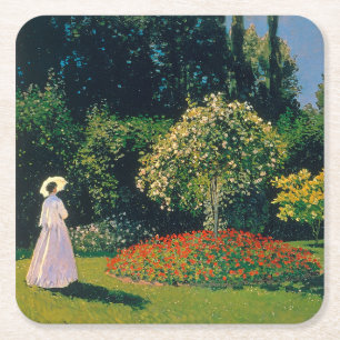 Woman in a Garden, Monet Square Paper Coaster