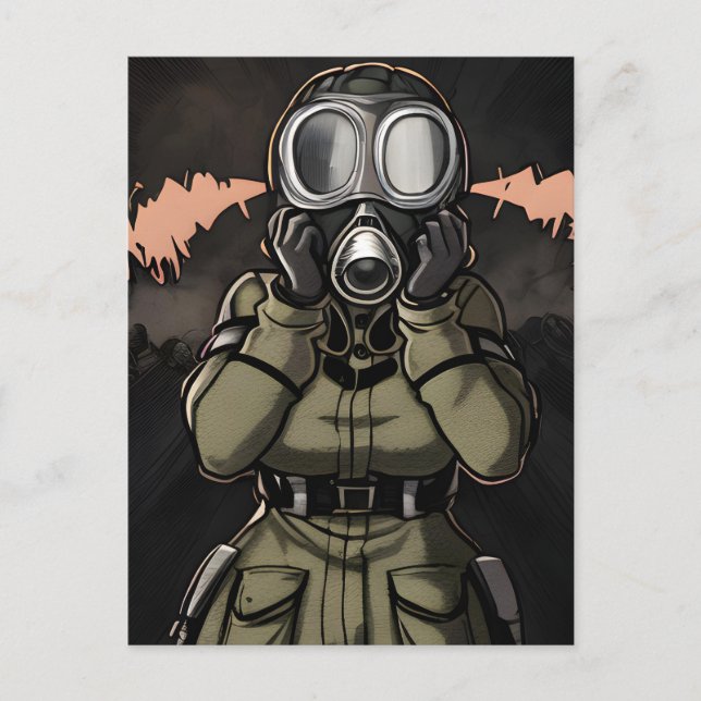 Woman in a Gas Mask Postcard (Front)