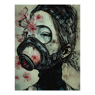 Woman in a Gas Mask With Flowers Photo Print