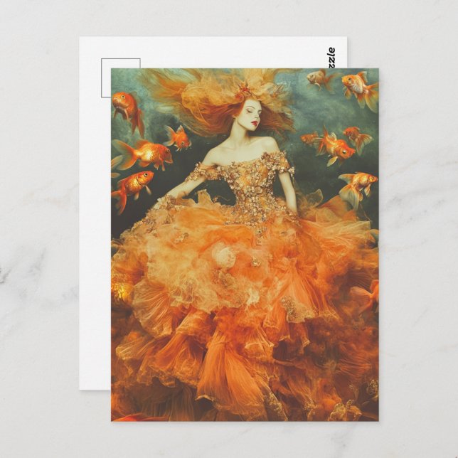 Woman in a GoldFish Dress Fashion Postcard (Front/Back)