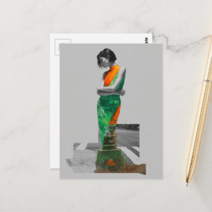 Woman in a Green Dress Fashion collage Postcard