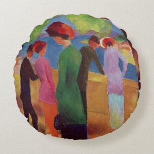 Woman in a Green Jacket, 1913 Round Cushion