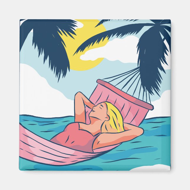 Woman in a Hammock at Beach Magnet (Front)