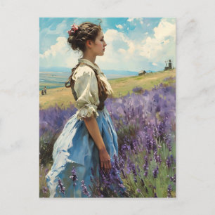 Woman in a lavender field Vintage Postcard