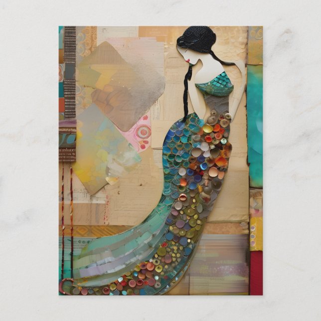 Woman in a Mermaid Dress Collage Postcard (Front)