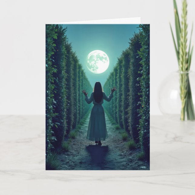 Woman In a Moonlit Tall Hedge Card (Front)