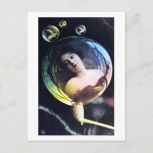 Woman in a Pipe Bubble Fantasy Vintage Postcard
