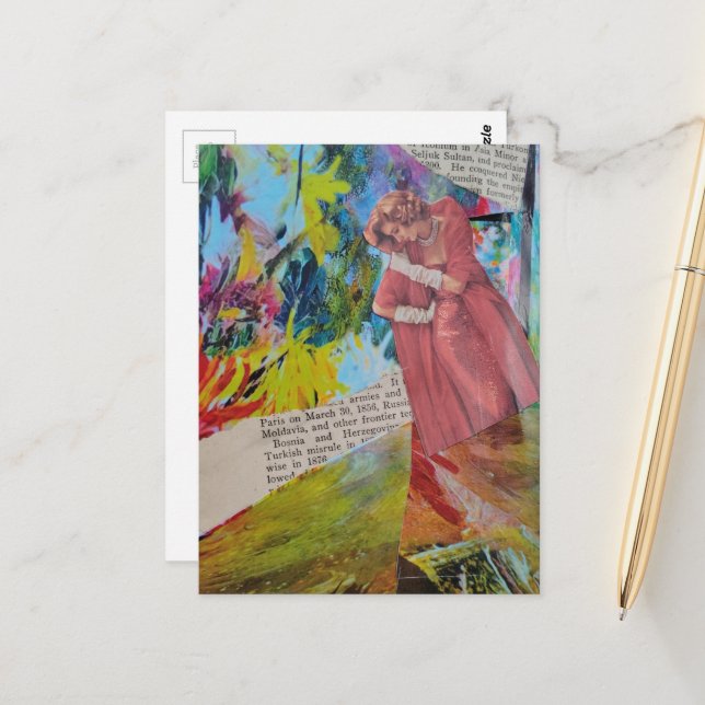 Woman in a Red Dress Collage Postcard (Front/Back In Situ)