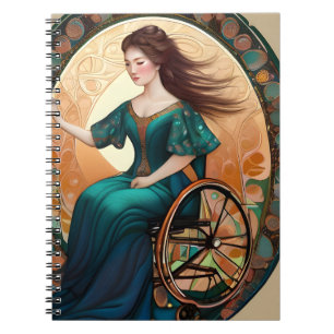 Woman in a wheelchair dances joyfully notebook