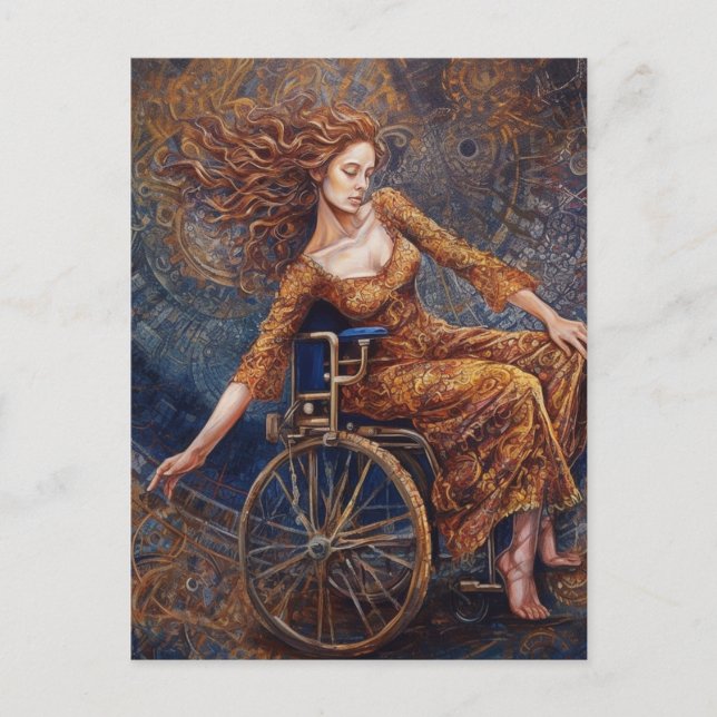 Woman in a wheelchair dancing joyful postcard (Front)
