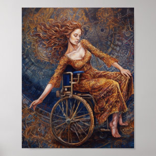 Woman in a wheelchair dancing joyful poster