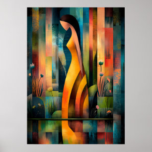 Woman in a Yellow Dress - Cubist Minimalist Vision Poster