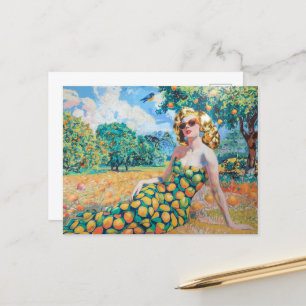 Woman in an Orange Grove Postcard