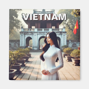 Woman in Ao Dai Vietnam Travel Magnet