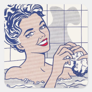 Woman in Bath - Lichtenstein - Vintage Pop Art Square Sticker