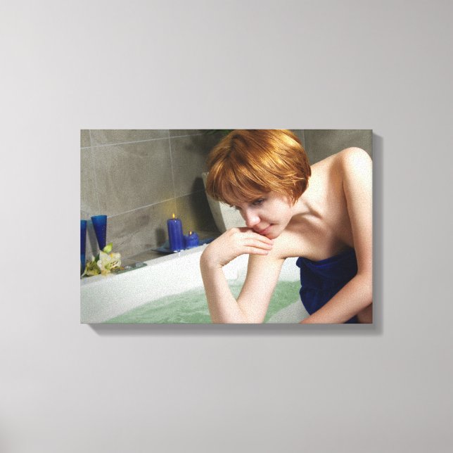 Woman in bathroom  canvas print (Front)