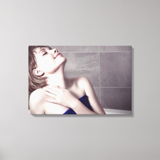 Woman in bathroom  canvas print (Front)