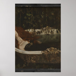 Woman in Bathtub Portrait, Forest Painting Poster