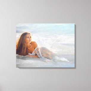 Woman In Beach Wave Canvas Print