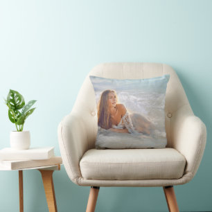 Woman In Beach Wave Cushion