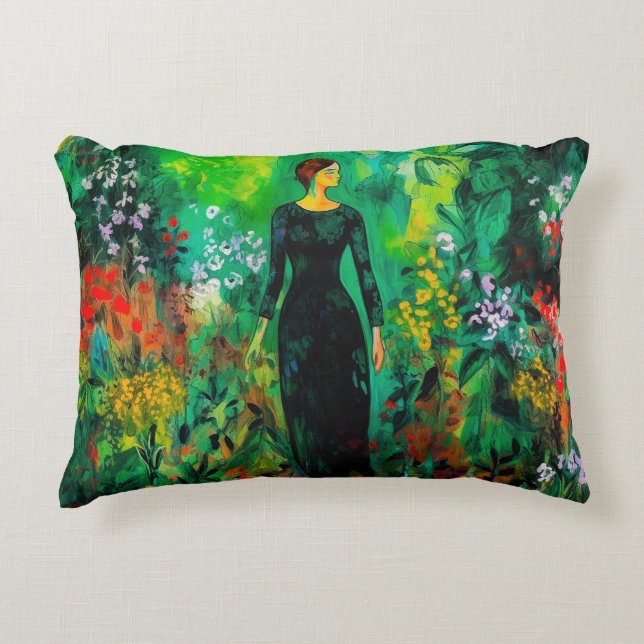 Woman in Beautiful Green Meadow  Decorative Cushion (Front)