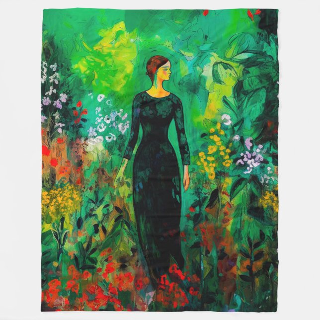 Woman in Beautiful Green Meadow  Fleece Blanket (Front)
