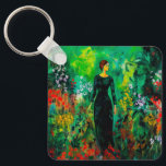 Woman in Beautiful Green Meadow  Key Ring<br><div class="desc">An AI-generated painting of a woman walking in a green meadow with beautiful flowers</div>