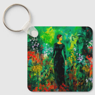 Woman in Beautiful Green Meadow  Key Ring