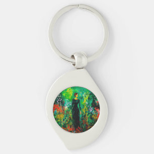 Woman in Beautiful Green Meadow  Key Ring