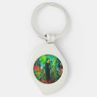 Woman in Beautiful Green Meadow  Key Ring