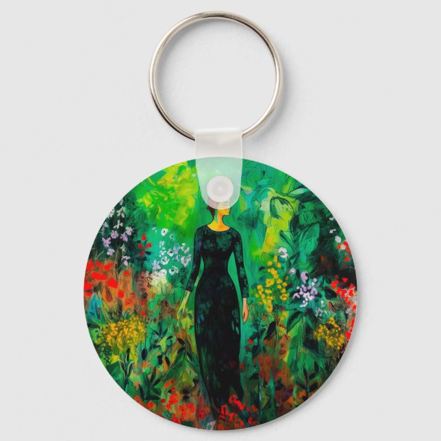 Woman in Beautiful Green Meadow  Key Ring (Front)
