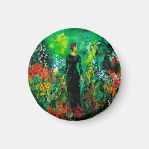 Woman in Beautiful Green Meadow Magnet
