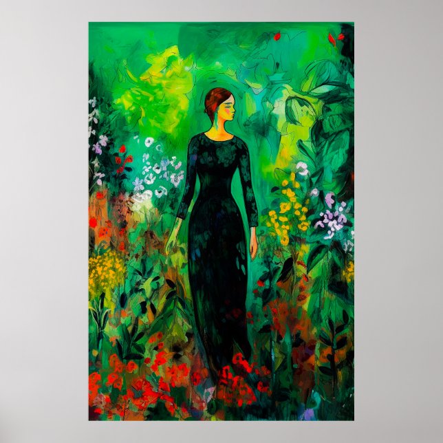 Woman in Beautiful Green Meadow  Poster (Front)