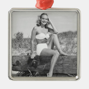 Woman in Bikini Metal Tree Decoration