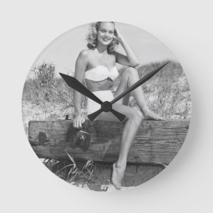 Woman in Bikini Round Clock