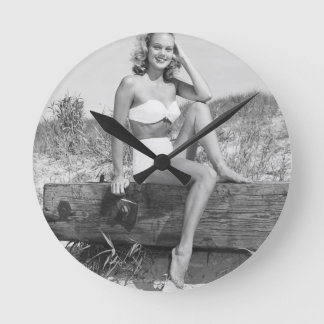 Woman in Bikini Round Clock