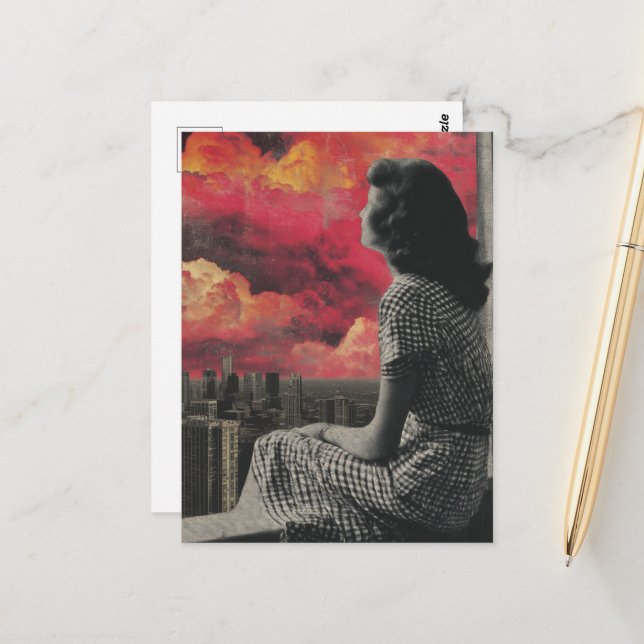 Woman in black and white at the top of the City Postcard (Front/Back In Situ)